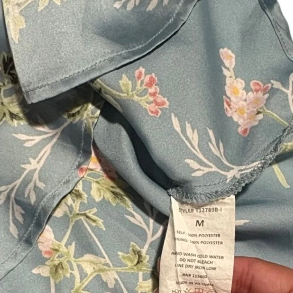 Lush Blue Floral Satin Peplum Halter Top Sleeveless High Neck Medium Cottagecore - Picture 8 of 9